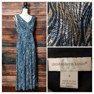 Christopher & Banks Vintage Midi Dress 8 Knot Front Pleat Boho USA Made